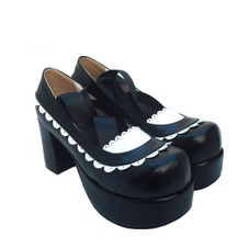 Chaussures lolita adorables en PU bicolore à talons épais