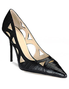 Black 3 1/5'' Heel Sheepskin Hollow-Out Pointed Toe Fashion Shoes