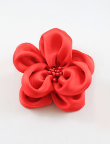 Broche nuptiale de mariage, fleur en tissu et imitation de perle, rouge