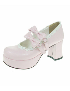 Chaussures lolita roses à talons épais avec nœuds