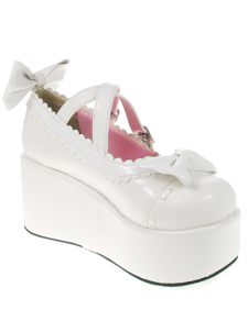 Fashion White 3 1/5'' High Heel Wedge Butterfly Decoration PU Lolita Shoes