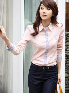 Adorable Pink 100% Cotton Long Sleeves Womens Shirt