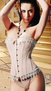 Pink Strapless Lace Corset And Panty Set