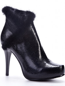 Black PU Flannel 4 1/3'' High Heel Ladies Short Boots