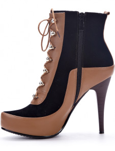 Fashionable Black PU Flannel 4 1/3'' High Heel Short Boots For Ladies