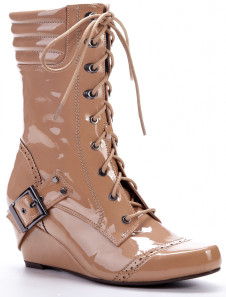 Lace-up Apricot PU 2 2/5'' High Wedge Boots For Women