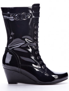 Popular Black PU 2 2/5'' High Wedge Boots For Women