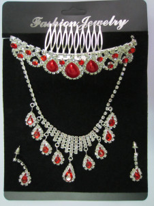 Ensemble de bijoux de mariage avec strass rouge