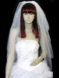 Voile nuptial sequin filé blanc de 4 couches