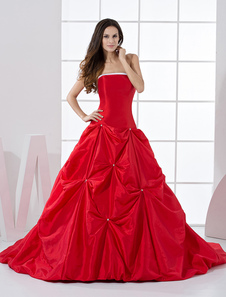 Robe de boule rouge en taffetas bustier longueur plancher de tenue belle