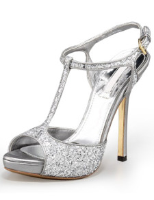 Modern Silver 4 3/4'' High Heel 4/5'' Platform Sequins Womens Fashion Sandals