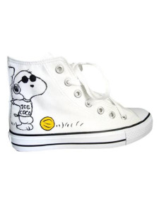 Classy White Canvas Snoopy Lace-Up Ladies Painted Shoes