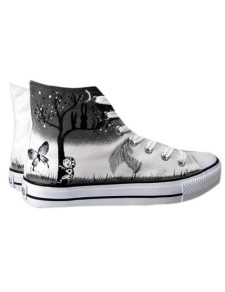 Chaussures en toile blanc peint à lacets de tige haute