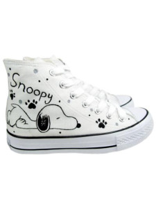 Chaussures en toile blanc à lacets imprimé chien