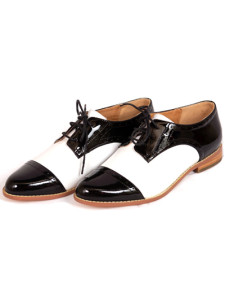 Black And White Fashion PU 1 1/5'' High Heel Oxford Shoes For Women