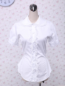 Chemisier lolita en coton blanc avec nœud de papillon et dentelle