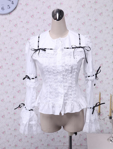 Chemisier lolita en coton blanc avec noeuds