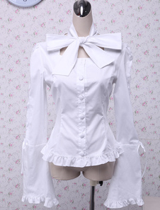 Chemisier lolita en coton blanc avec manche évasée