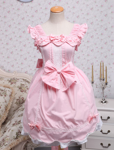 Pink And White Bows Lace Cotton Sweet Lolita Dress