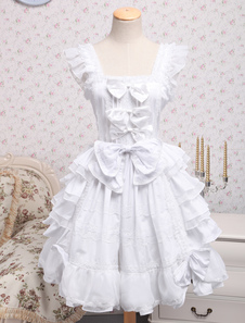 Robe de lolita douce Jabots Coton Arcs Sans Manche Blanche