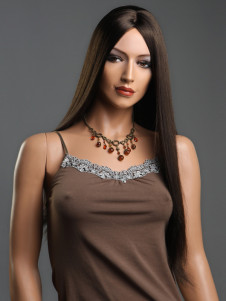 Perruque longue droite en fibre résistante à la chaleur