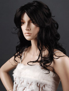 Perruque moyenne noire de boucles volumineuses