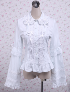 Great Ribbon Long Sleeves Ruffles Cotton Lolita Blouse