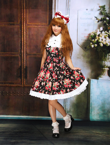 Robe de lolita cosplay Floral Coton Noire
