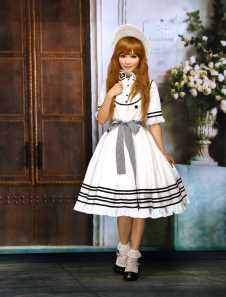 Robe de lolita Douce Coton Blanche Beige