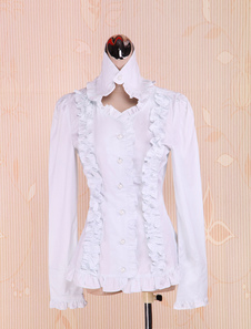 chemisier lolita en coton blanc à volants