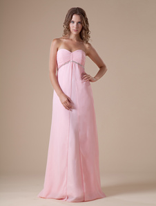 Robe demoiselle d'honneur en chiffon rose avec perles