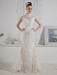 Attirante robe de mariage de sirène ivoire en dentelle