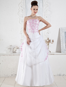 Robe mariée magnifique boule en satin blanc avec perles bustier longueur plancher