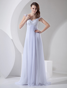 Robe de mariée en satin et gaze de ceinture haute et V-col