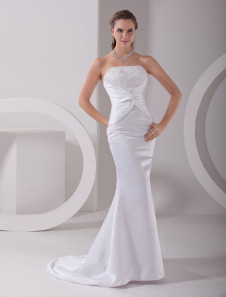 Robe de mariée blanche sirène bustier torsadée Satin robe
