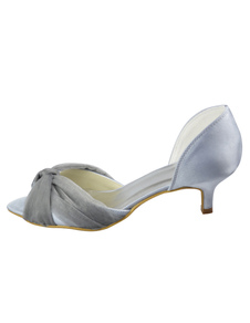 Attrayantes grises sandales de mariage en satin à talons bas