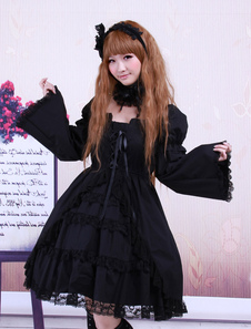 Cotton Black Multi-layer Long Sleeves Gothic Lolita Dress
