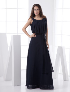 Robe de soirée bleue marine foncée plissée longueur plancher