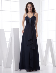 Robe de soirée fourreau pourpre en chiffon col V longueur plancher