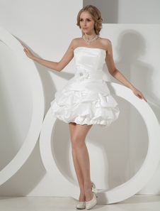 Mini robe de mariée A-ligne ivoire en taffetas bustier