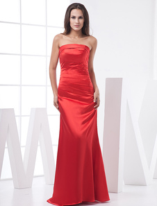 Robe de soirée rouge multicouche bustier longueur plancher