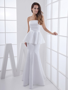 Robe fascinante de soirée blanche sirène en satin bustier longueur plancher