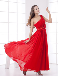 Robe de soirée Rouge en Soie fausse élastique avec une Epaule