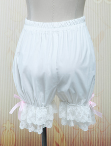 Lolita short blanc unicolore avec dentelle et nœuds