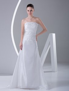 Robe de mariée fabuleuse sirène en taffetas blanc avec applique bustier à traîne