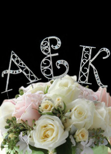 Parure de gâteau de mariage classique, lettres et perles argentées