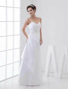 Robe de mariée taffetas blanc ruché bretelles a-ligne