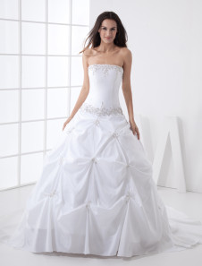 Robe de mariée de boule bustier en taffetas à traîne chapelle