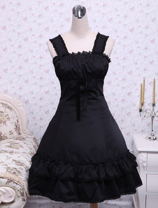 Gothic Black Ruffles Cotton Lolita Dress