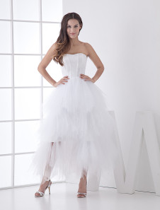 Chic robe mariage A-ligne en satin blanc multicouche